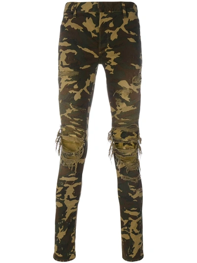 Shop Balmain Distressed Camouflage Trousers In Green