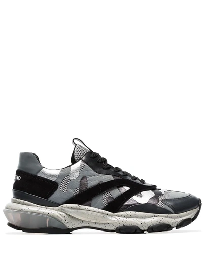 Shop Valentino Grey Bounce Camo Print Leather Sneakers In Silver