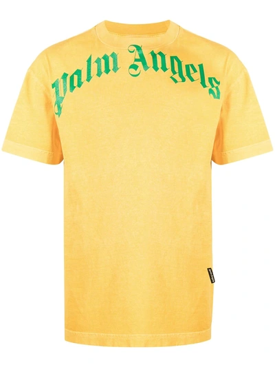 Shop Palm Angels Logo Print T-shirt In Yellow