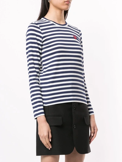 Shop Comme Des Garçons Play Striped-print Branded Top In Blue