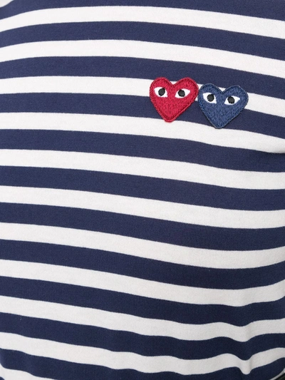 Shop Comme Des Garçons Play Striped-print Branded Top In Blue