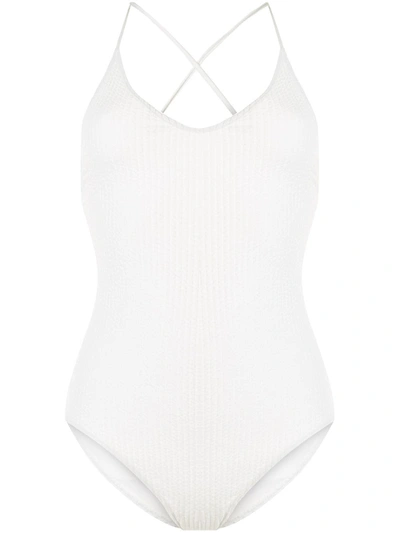 Shop Duskii Margot Ribbed Swimsuit In White