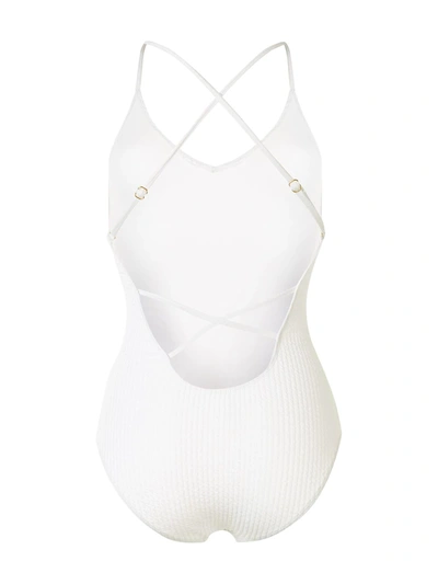 Shop Duskii Margot Ribbed Swimsuit In White