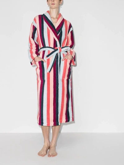 Shop Desmond & Dempsey Medina Vertical-stripe Towel Robe In Pink