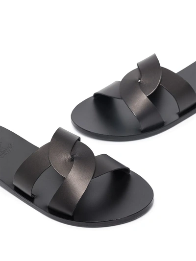 ANCIENT GREEK SANDALS AGS DESMOS FLT LTHR XOVER SLIDE - 黑色