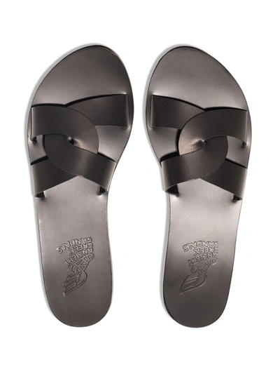 ANCIENT GREEK SANDALS AGS DESMOS FLT LTHR XOVER SLIDE - 黑色