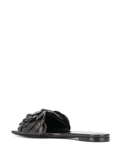 Shop Valentino Floral Appliqué Flat Sandals In Black