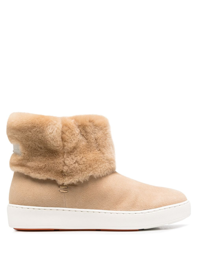 Shop Santoni Shearling Ankle Boots In Neutrals