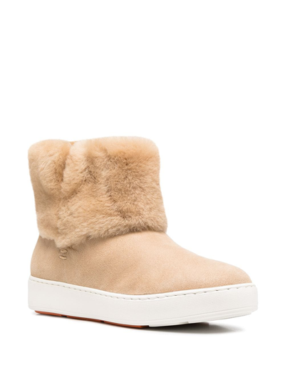 Shop Santoni Shearling Ankle Boots In Neutrals