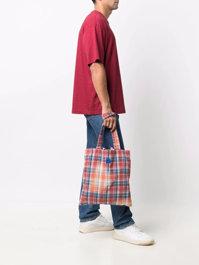 Shop Acne Studios Checked Flannel Tote Bag In Rosa