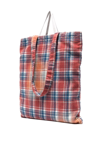 Shop Acne Studios Checked Flannel Tote Bag In Rosa