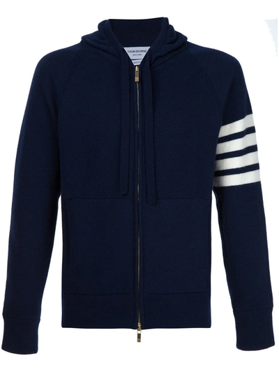 Shop Thom Browne Knitted Zip Hoodie In Blue