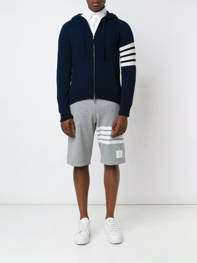 Shop Thom Browne Knitted Zip Hoodie In Blue