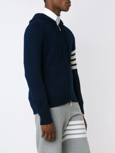 Shop Thom Browne Knitted Zip Hoodie In Blue