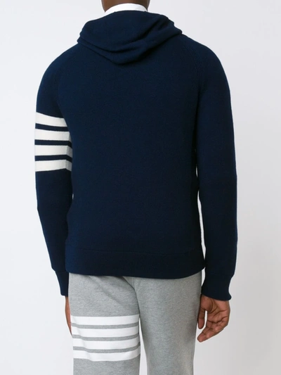 Shop Thom Browne Knitted Zip Hoodie In Blue