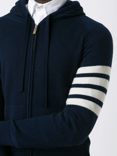 Shop Thom Browne Knitted Zip Hoodie In Blue