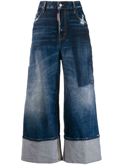 Shop Dsquared2 Wide Leg Panelled Jeans In Blue