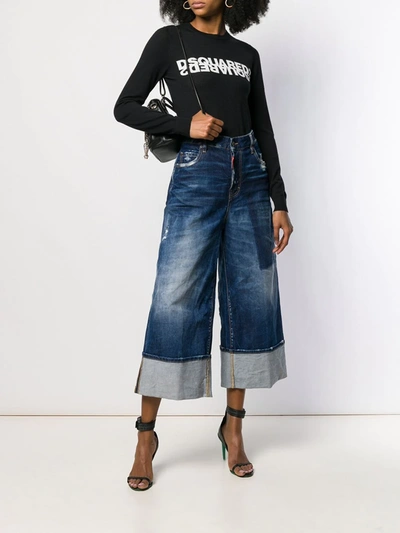 Shop Dsquared2 Wide Leg Panelled Jeans In Blue