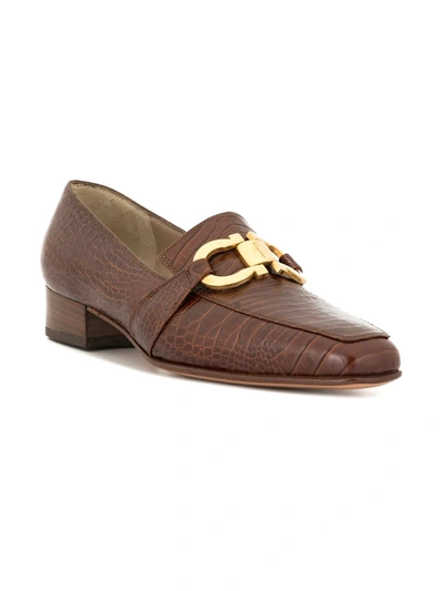 Pre-owned Ferragamo Logo Horsebit Loafers In Brown