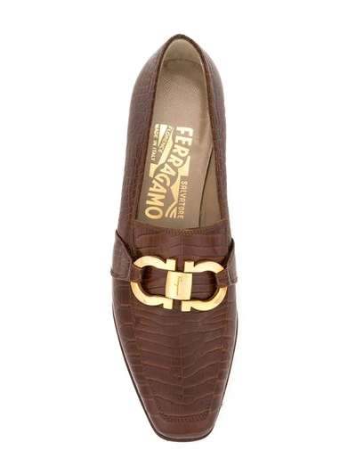 Pre-owned Ferragamo Logo Horsebit Loafers In Brown