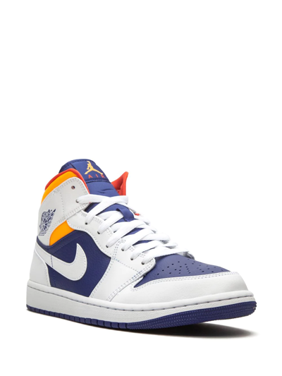 Shop Jordan Air  1 Mid "royal Blue/laser Orange" Sneakers