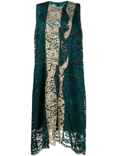 Shop Antonio Marras Asymmetric Lace Panel Dress In Green