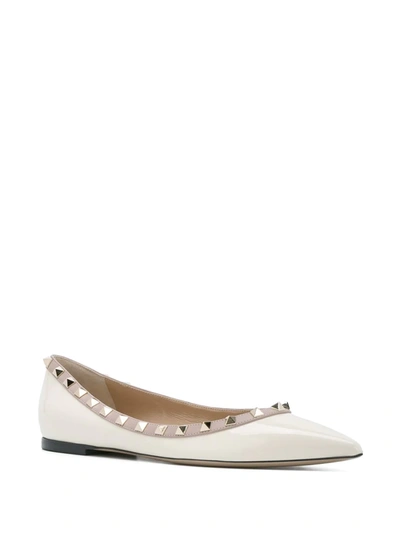 Valentino 10mm Rockstud Leather Flats In Neutrals