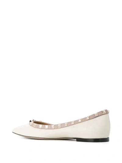 Valentino 10mm Rockstud Leather Flats In Neutrals