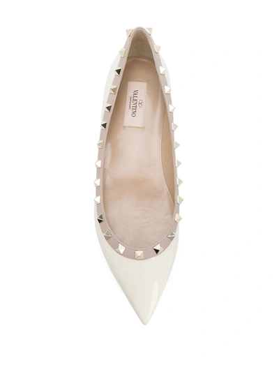 Valentino 10mm Rockstud Leather Flats In Neutrals