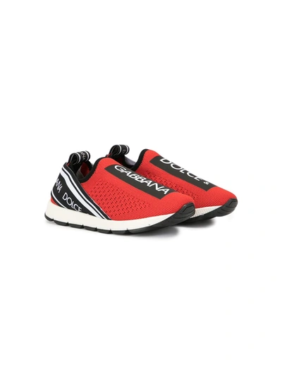 Dolce & Gabbana Logo Knit Slip-on Sneaker In Red
