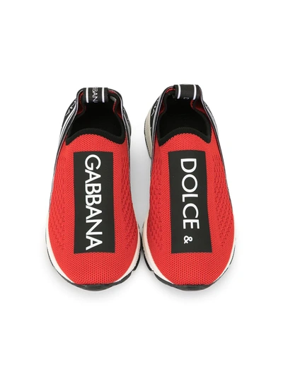 Dolce & Gabbana Logo Knit Slip-on Sneaker In Red
