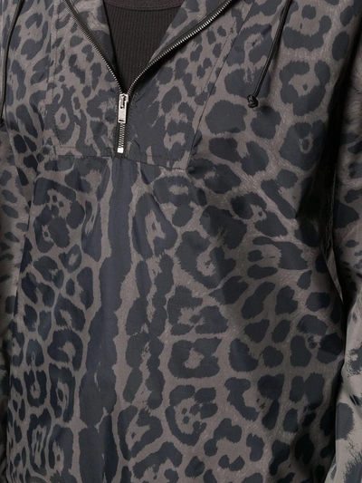 Shop Saint Laurent Leopard Print Hooded Bomber In Grey