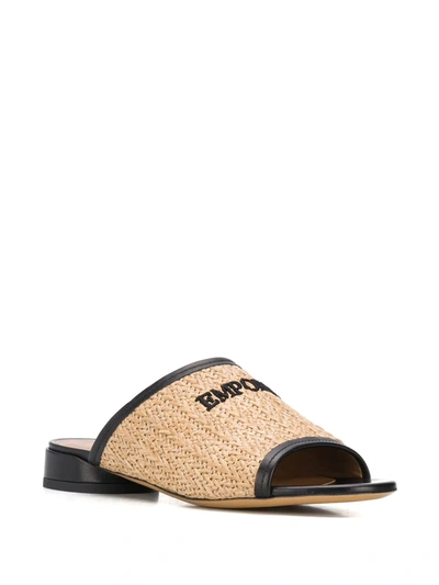 Shop Emporio Armani Embroidered Logo Sandals In Neutrals