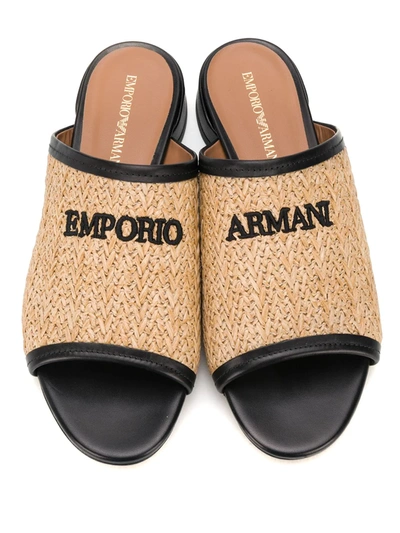 Shop Emporio Armani Embroidered Logo Sandals In Neutrals