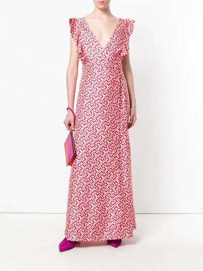 Shop La Doublej Geometric Print Wrap Dress In Pink