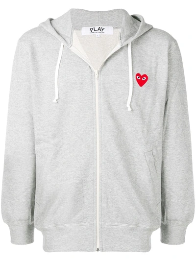 Shop Comme Des Garçons Play 5 Heart-print Cotton Hoodie In Grey