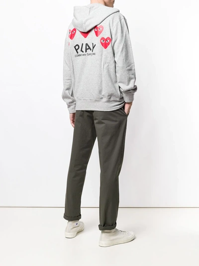 Shop Comme Des Garçons Play 5 Heart-print Cotton Hoodie In Grey