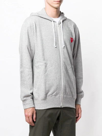 Shop Comme Des Garçons Play 5 Heart-print Cotton Hoodie In Grey