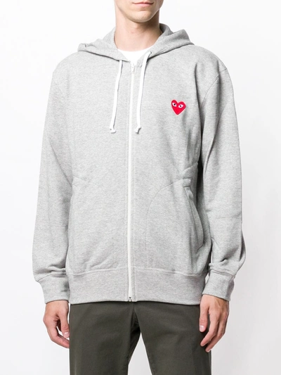 Shop Comme Des Garçons Play Zipped Hooded Jacket In Grey