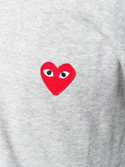 Shop Comme Des Garçons Play 5 Heart-print Cotton Hoodie In Grey