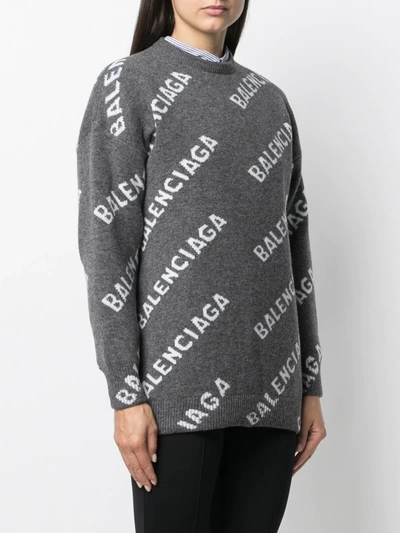 Shop Balenciaga Logo-intarsia Jumper In Grey