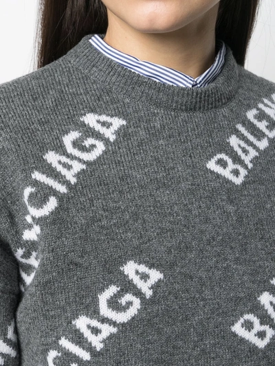 Shop Balenciaga Logo-intarsia Jumper In Grey