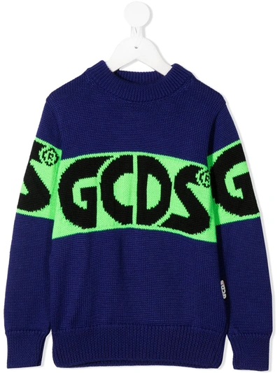 Gcds Contrast-logo Knit Jumper In Blue