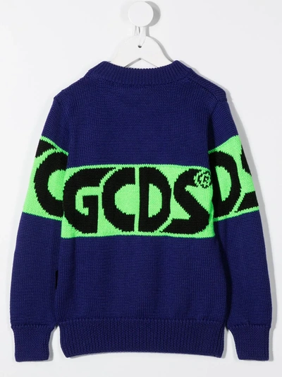 Gcds Contrast-logo Knit Jumper In Blue
