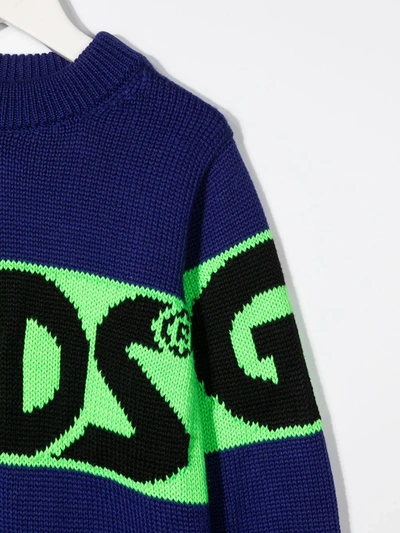 Gcds Contrast-logo Knit Jumper In Blue