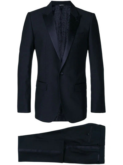 Shop Dolce & Gabbana Satin Trim Dinner Suit In Blue