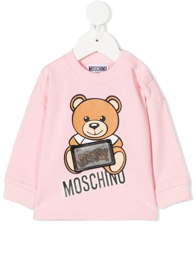 Shop Moschino Hologram Logo Patch Sweatshirt In Pink