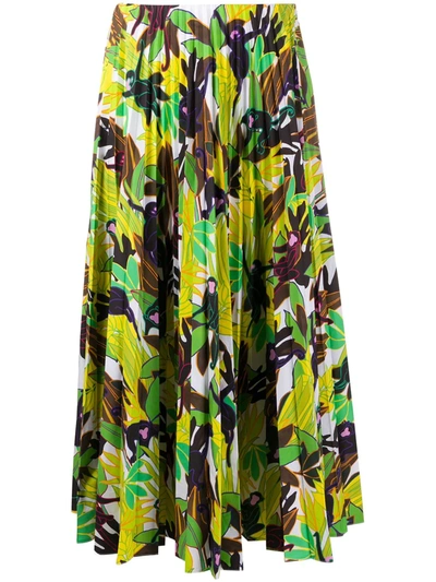 Shop Valentino Monkey Forest Pleated Midi Skirt In Green