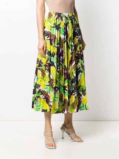 Shop Valentino Monkey Forest Pleated Midi Skirt In Green