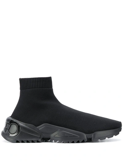 Shop Ferragamo Stretch-knit Sneakers In Black